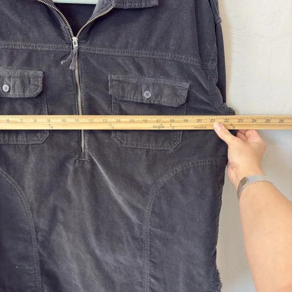 OFFLINE by Aerie Corduroy Quarter Zip Pullover Frayed Hem Shirt Black XS - Picture 4 of 5